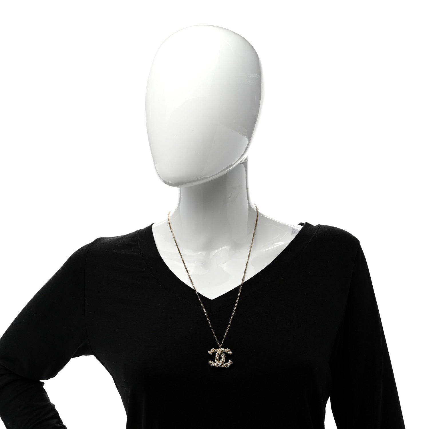 Chanel Metal Pearl CC Drop Necklace Gold 2 of 4