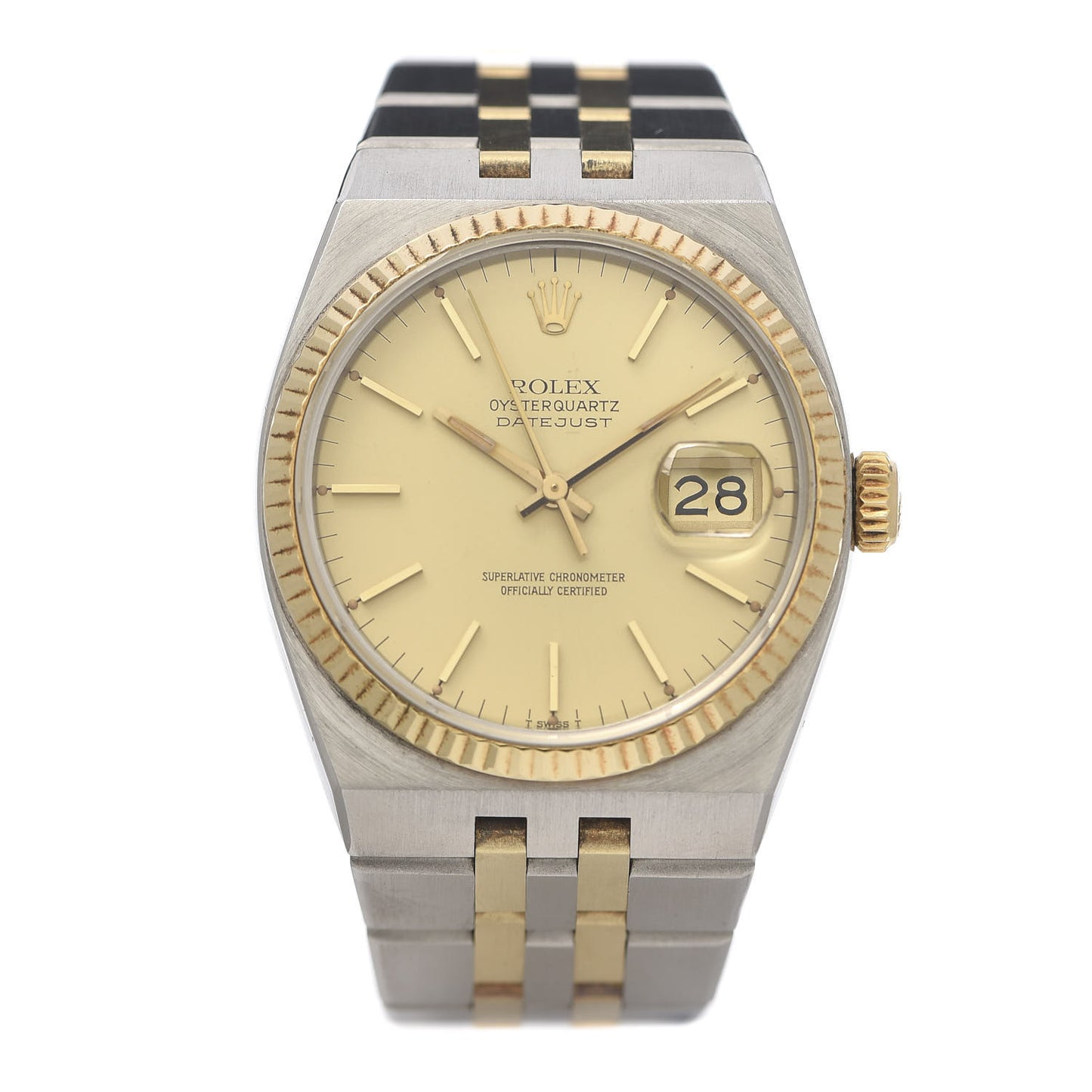 Stainless Steel 18K Yellow Gold 36mm Oysterquartz Datejust Watch Champagne 17013