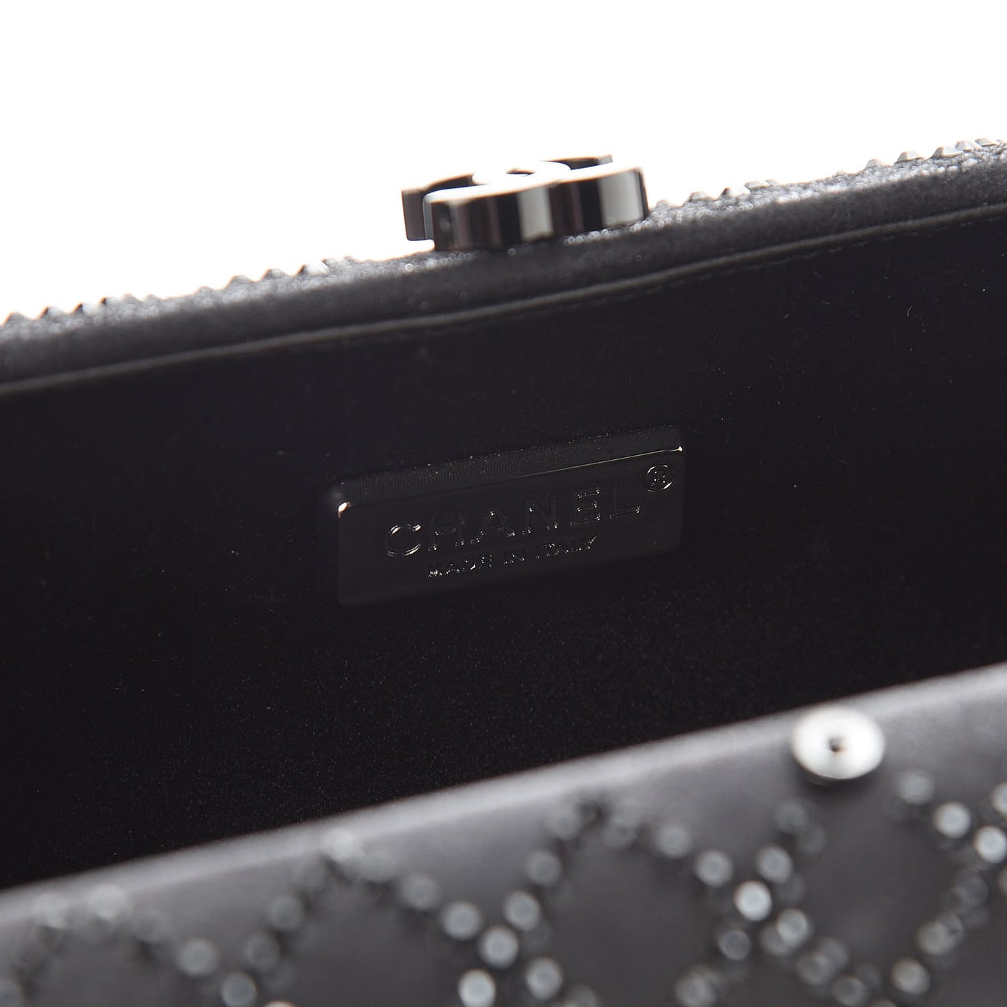 Iridescent Lambskin Crystal Quilted Clutch Black