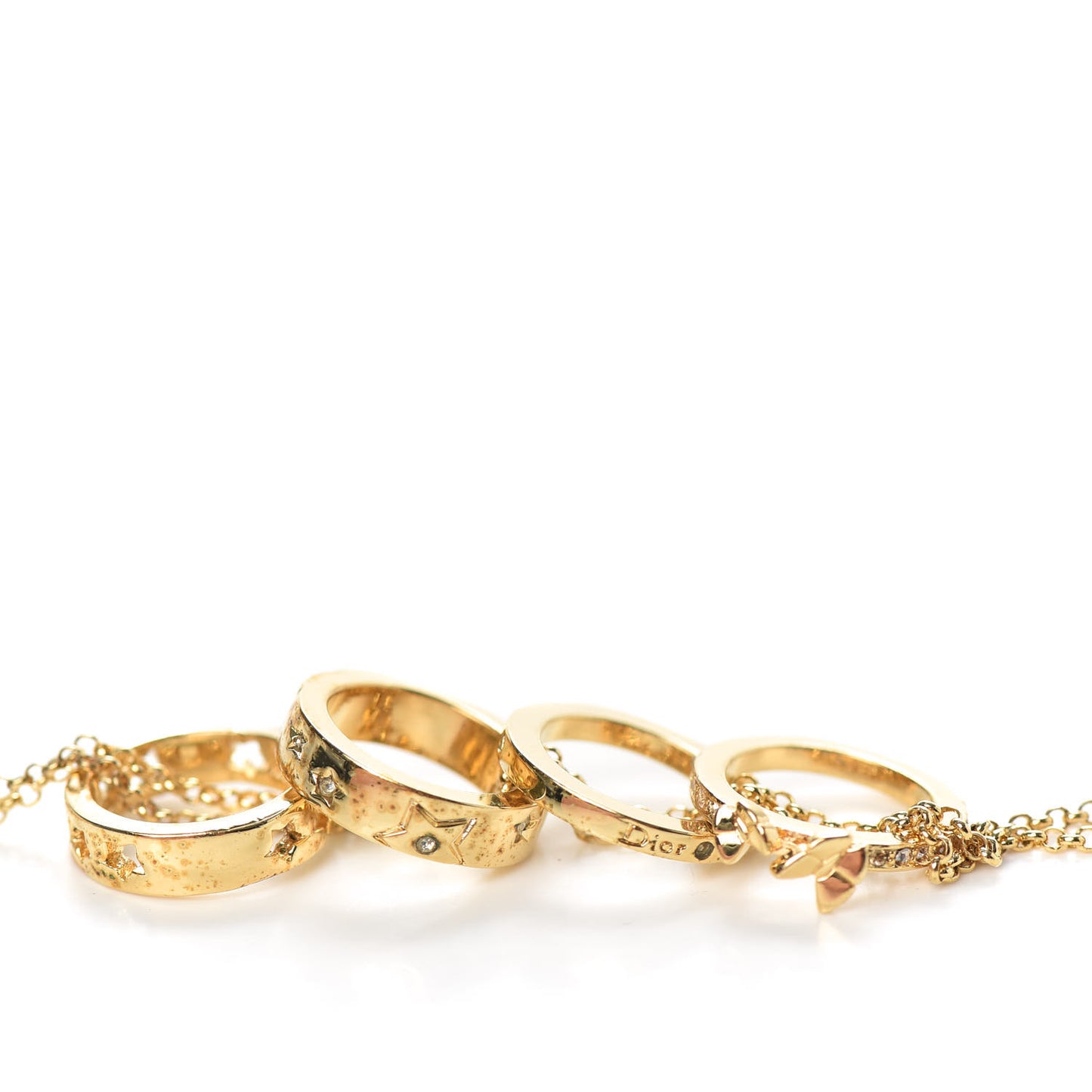Crystal Rings Double Chain Necklace Gold