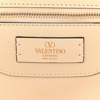 Valentino Garavani Metallic Boucle Raffia Calfskin Rockstud Shoulder Tote White Gold Ivory 6 of 11