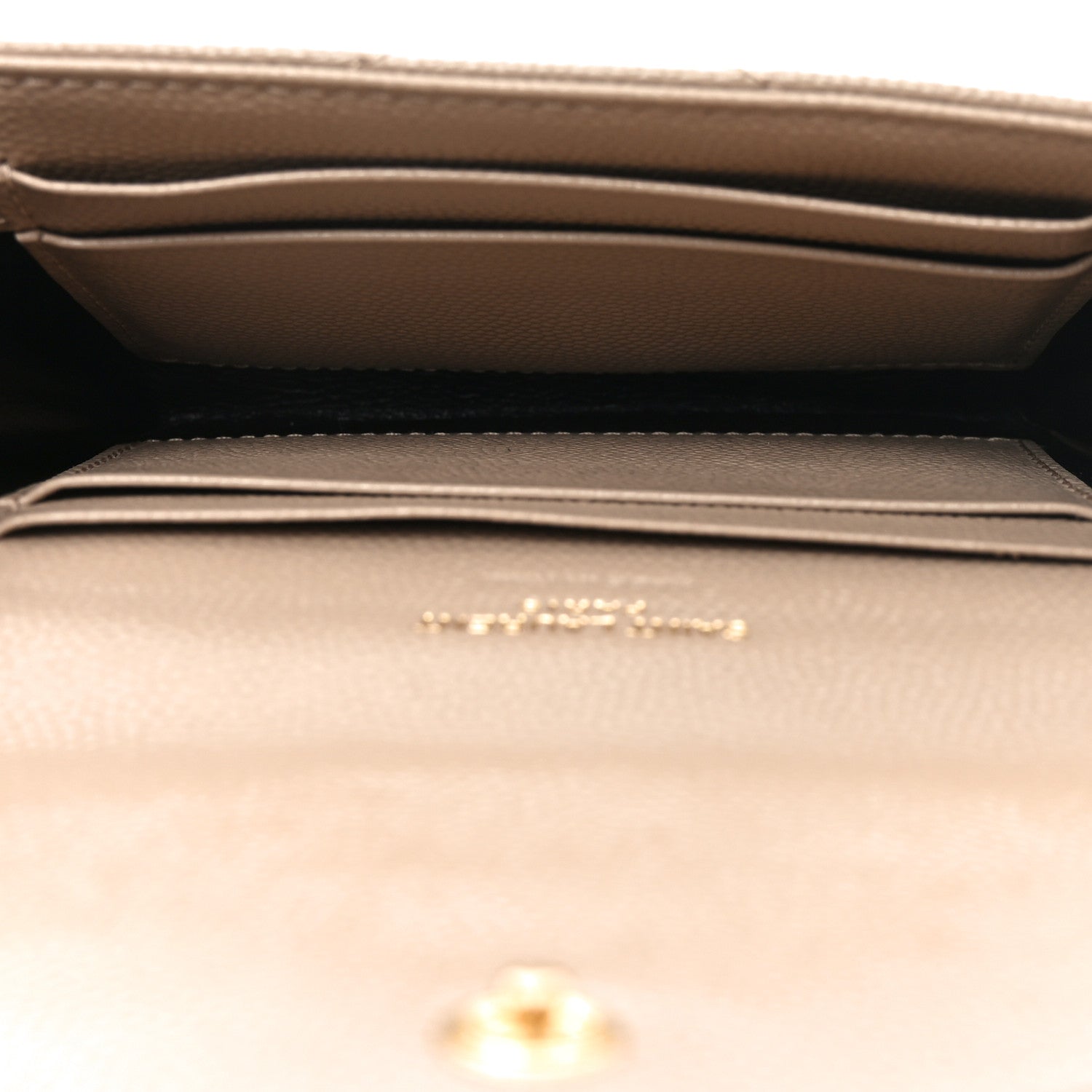Saint Laurent Grain De Poudre Matelasse Chevron Small Monogram Envelope Wallet Dark Beige 5 of 7