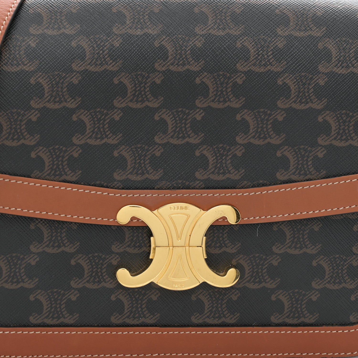 Celine Triomphe Canvas Calfskin Medium Triomphe Bag Tan 9 of 11