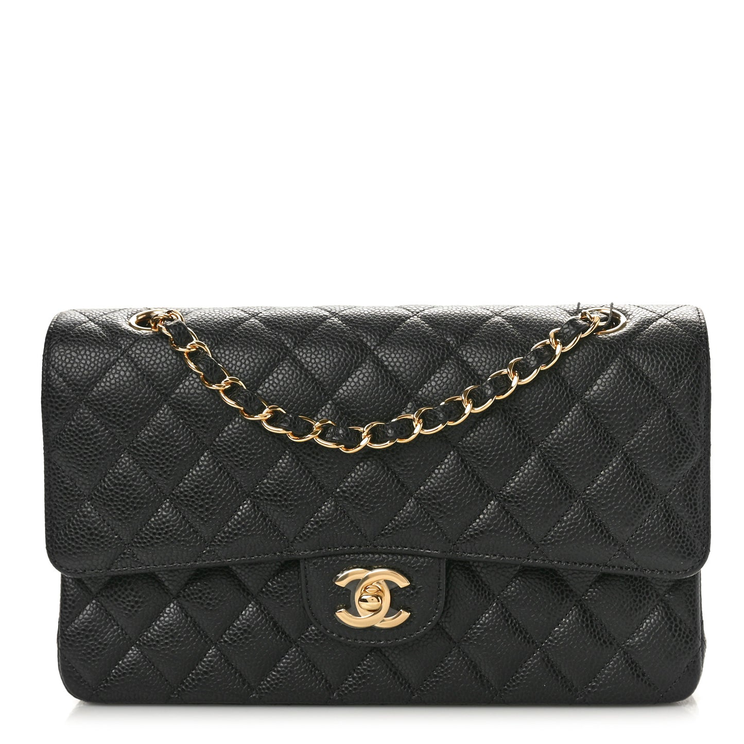 Caviar Quilted Medium Double Flap Black