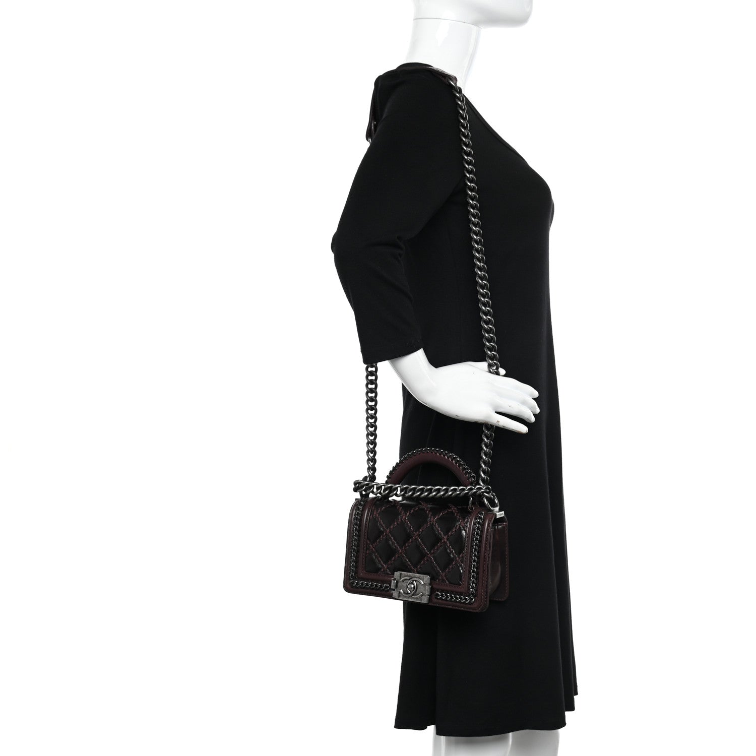 Chanel Shiny Goatskin Quilted Small Boy Top Handle Flap Burgundy 2 of 11