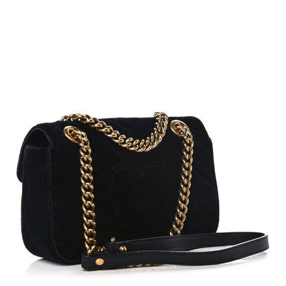 Gucci Velvet Matelasse Mini GG Marmont Shoulder Bag Black 3 of 13