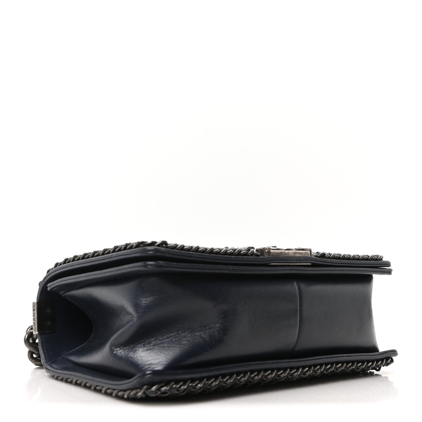 Glazed Calfskin Quilted Medium Boy Chained Flap Blue