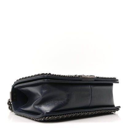 Chanel Glazed Calfskin Quilted Medium Boy Chained Flap Blue 4 of 10