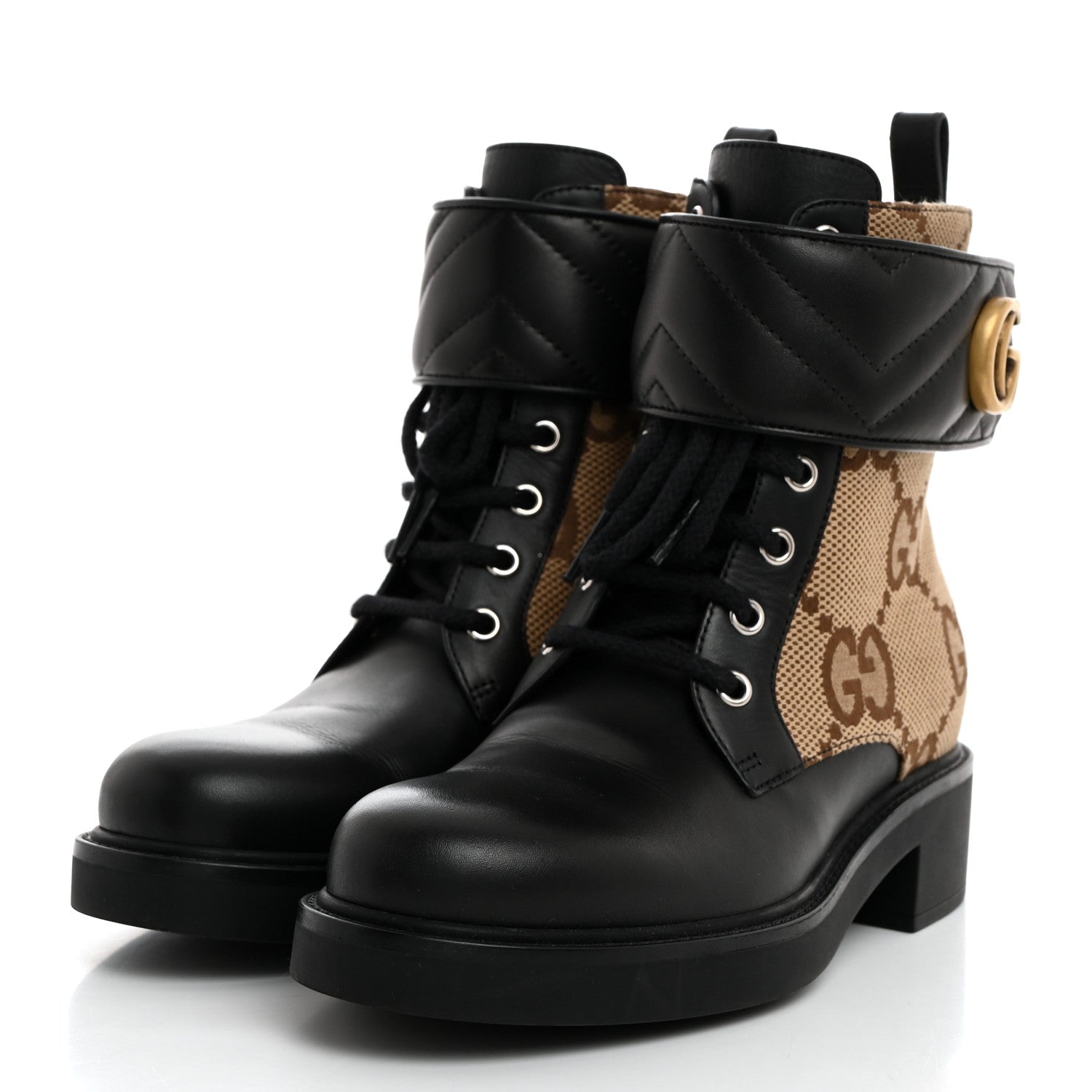 Gucci Flores Calfskin Monogram Maxi GG Nappa Matelasse Double G 40mm Ankle Boots 36.5 Black Camel Ebony 3 of 9