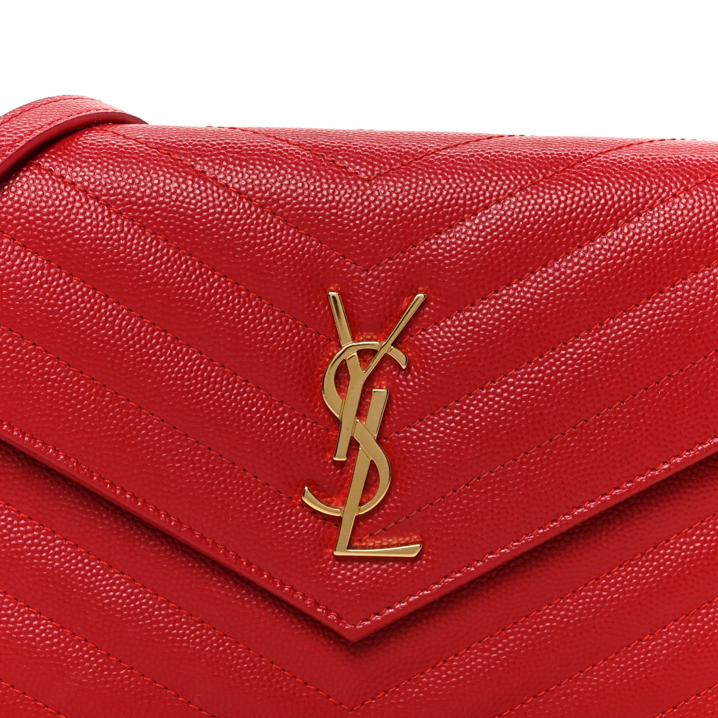 Grain De Poudre Matelasse Chevron Monogram Envelope Chain Wallet  New Red