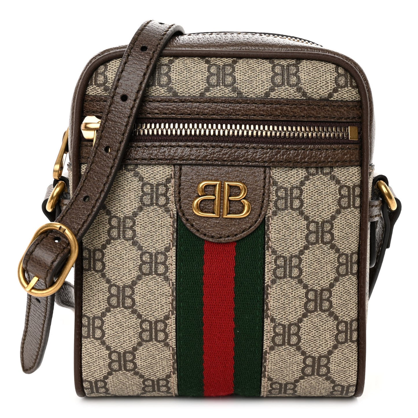 X BALENCIAGA BB Supreme Monogram Web Mini Ophidia Messenger Beige New Acero