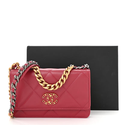 Chanel Shiny Goatskin Quilted Chanel 19 Wallet On Chain WOC Red 12 of 12