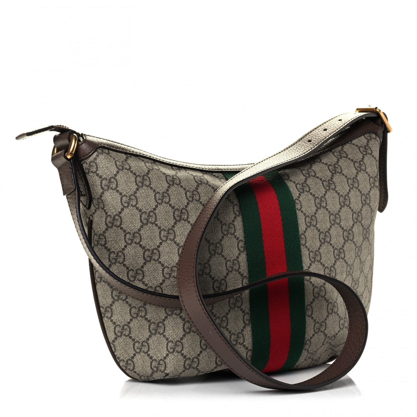 GG Supreme Monogram Web Small Ophidia Half Moon Hobo Brown