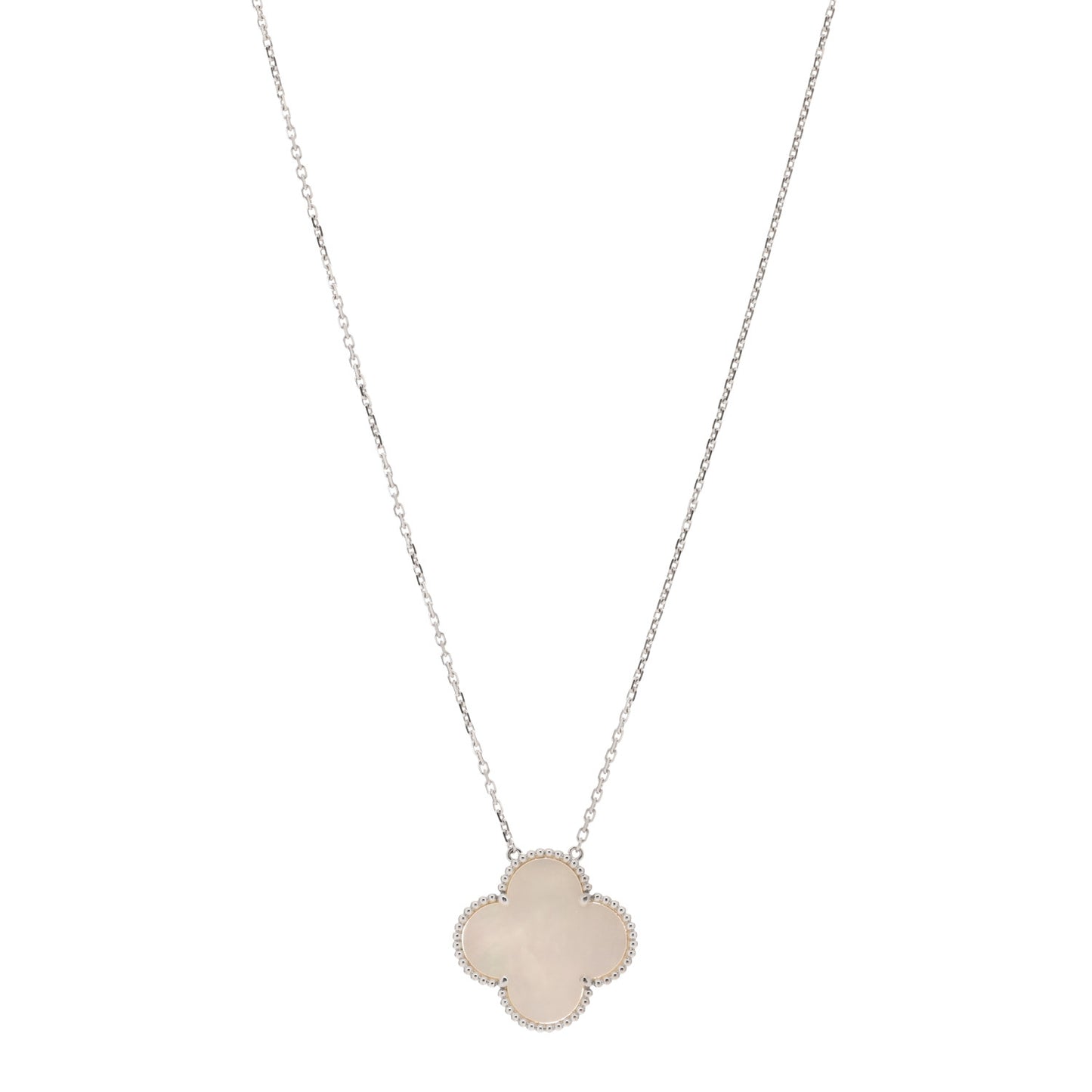 18K White Gold Mother of Pearl Magic Alhambra Pendant Necklace