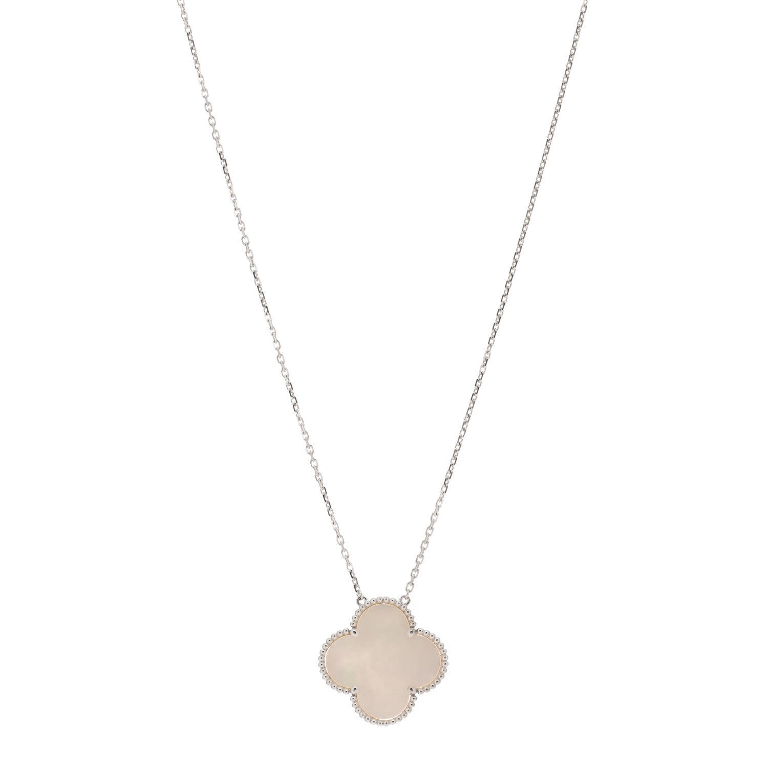 Van Cleef & Arpels 18K White Gold Mother of Pearl Magic Alhambra Pendant Necklace 1 of 4