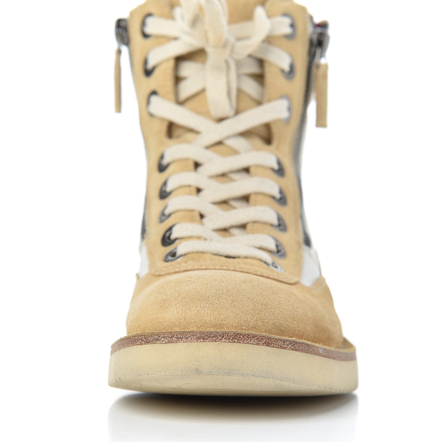Toile Suede Calfskin CC Lace Up Short Boots 36 Light Beige