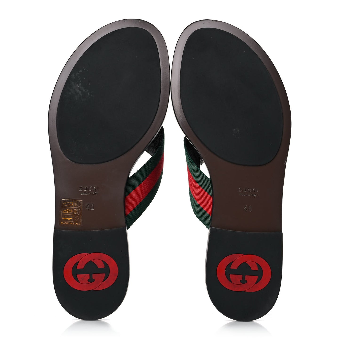 Nylon Calfskin Web GG Monogram Womens Thong Sandals 40 Green Red Cocoa