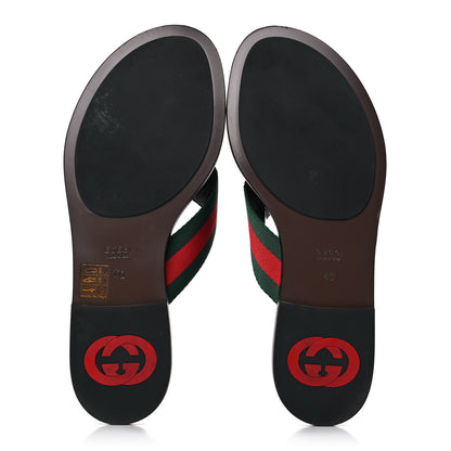 Gucci Nylon Calfskin Web GG Monogram Womens Thong Sandals 40 Green Red Cocoa 5 of 9