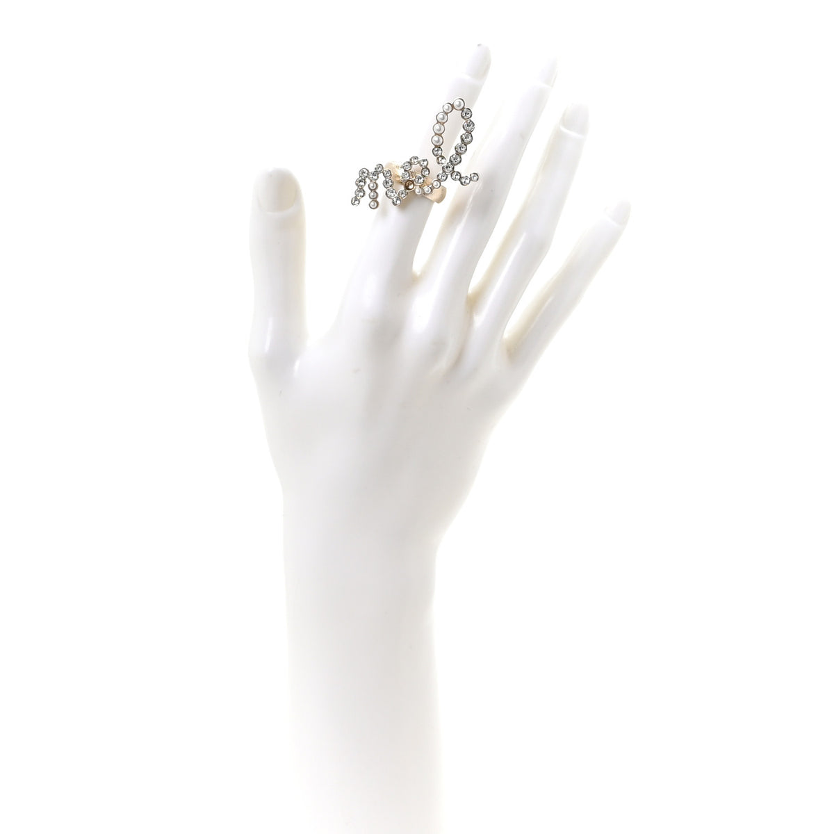 Chanel Crystal Pearl Cha-Nel Rings Set Gold 7 of 7
