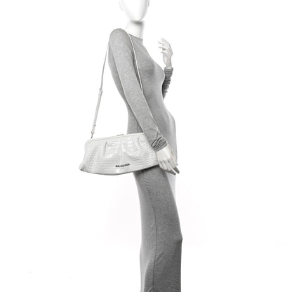 Balenciaga Shiny Supple Calfskin Logo Crocodile Embossed XL Cloud Clutch White 2 of 14