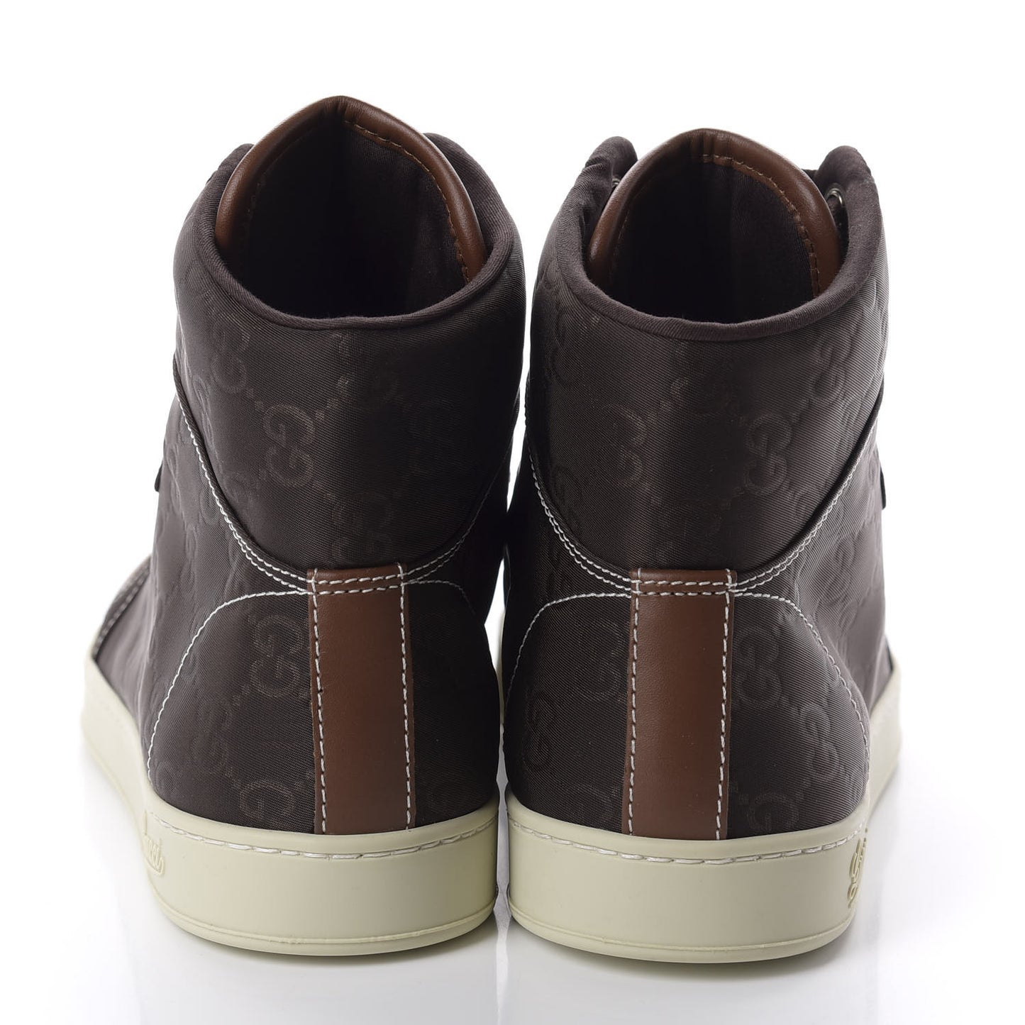 Nylon Monogram Mens High Top Sneakers 5 Cocoa