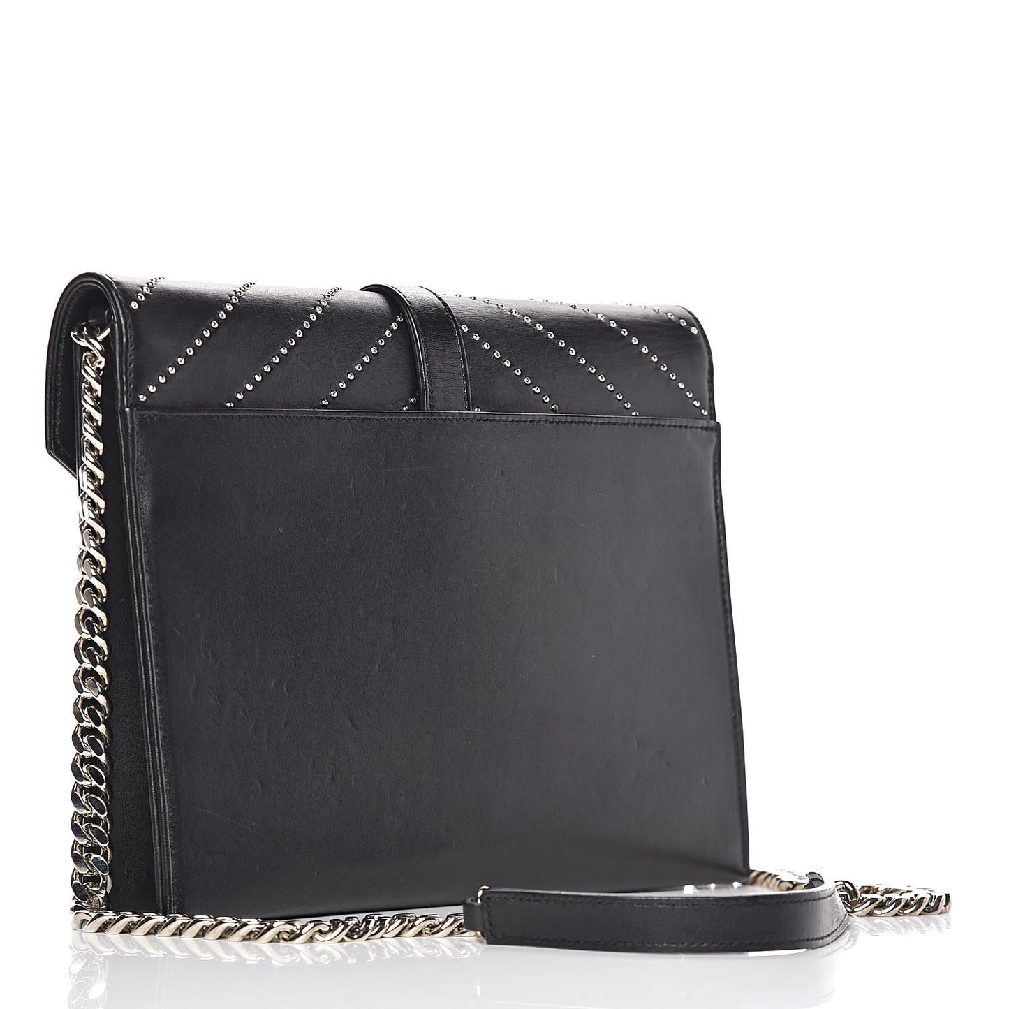 Calfskin Monogram Chevron Studded Shoulder Bag Black