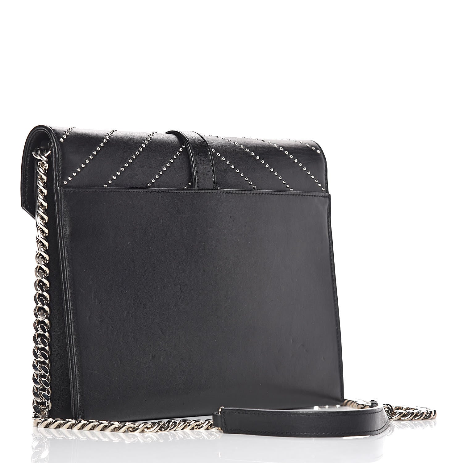 Saint Laurent Calfskin Monogram Chevron Studded Shoulder Bag Black 3 of 13
