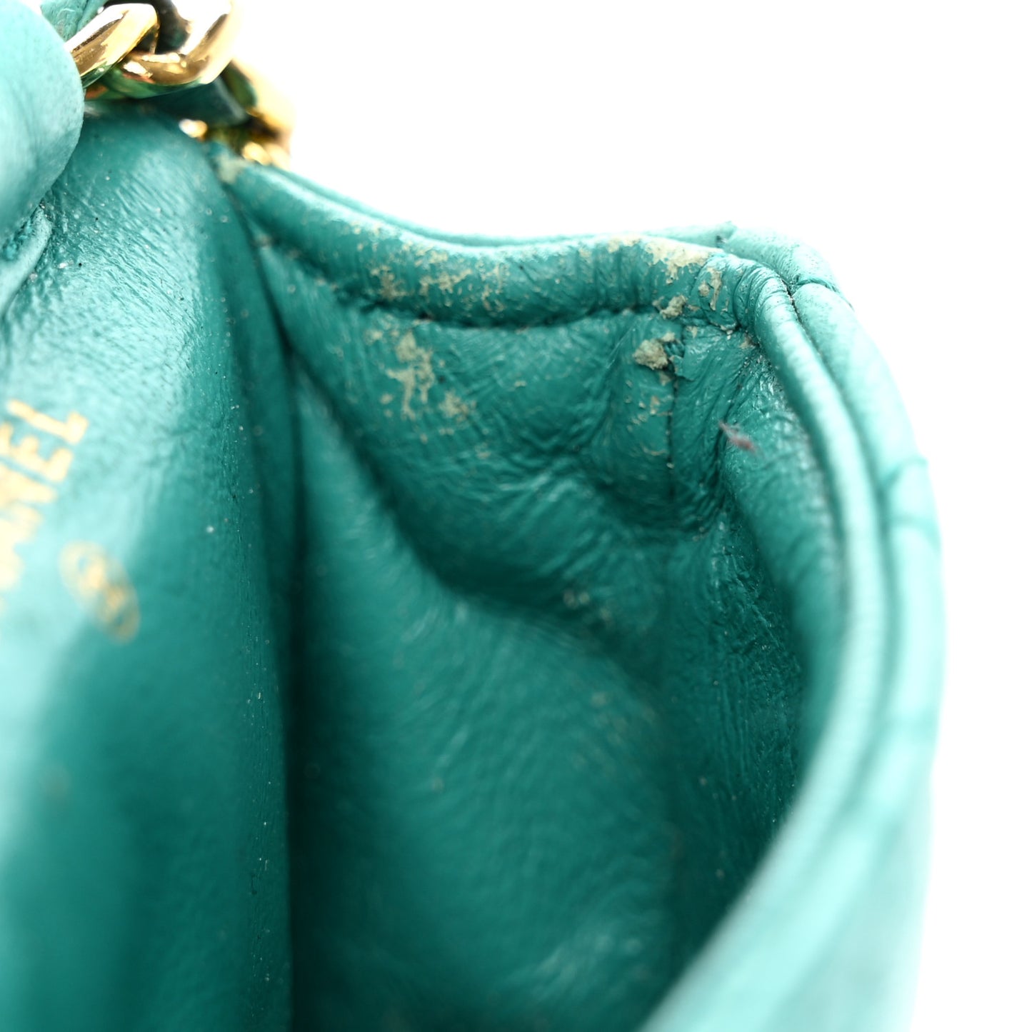Lambskin Quilted Mini Pouch Bag Charm Keychain Turquoise