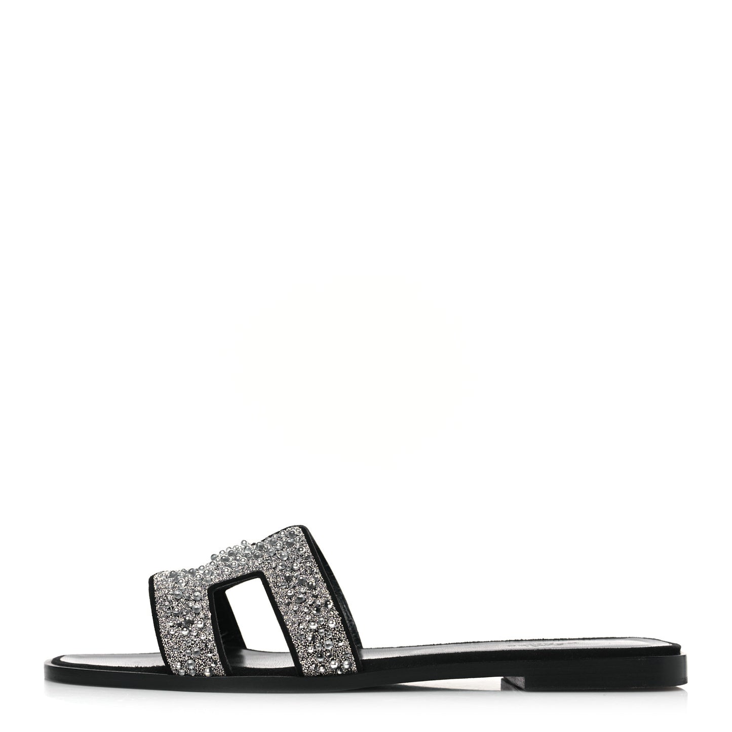 Velvet Goatskin Crystal Beads Oran Sandals 41 Gris Argente