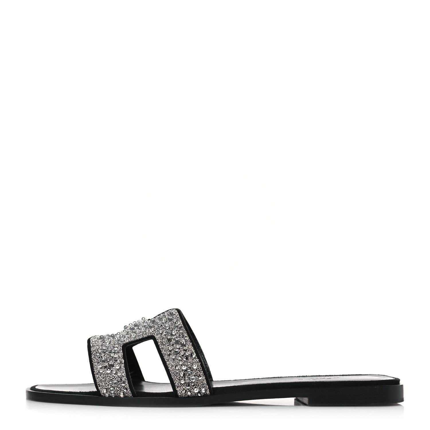 Hermes Velvet Goatskin Crystal Beads Oran Sandals 41 Gris Argente 1 of 8