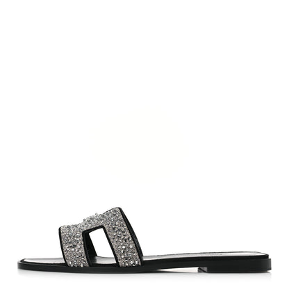 Hermes Velvet Goatskin Crystal Beads Oran Sandals 41 Gris Argente 1 of 8