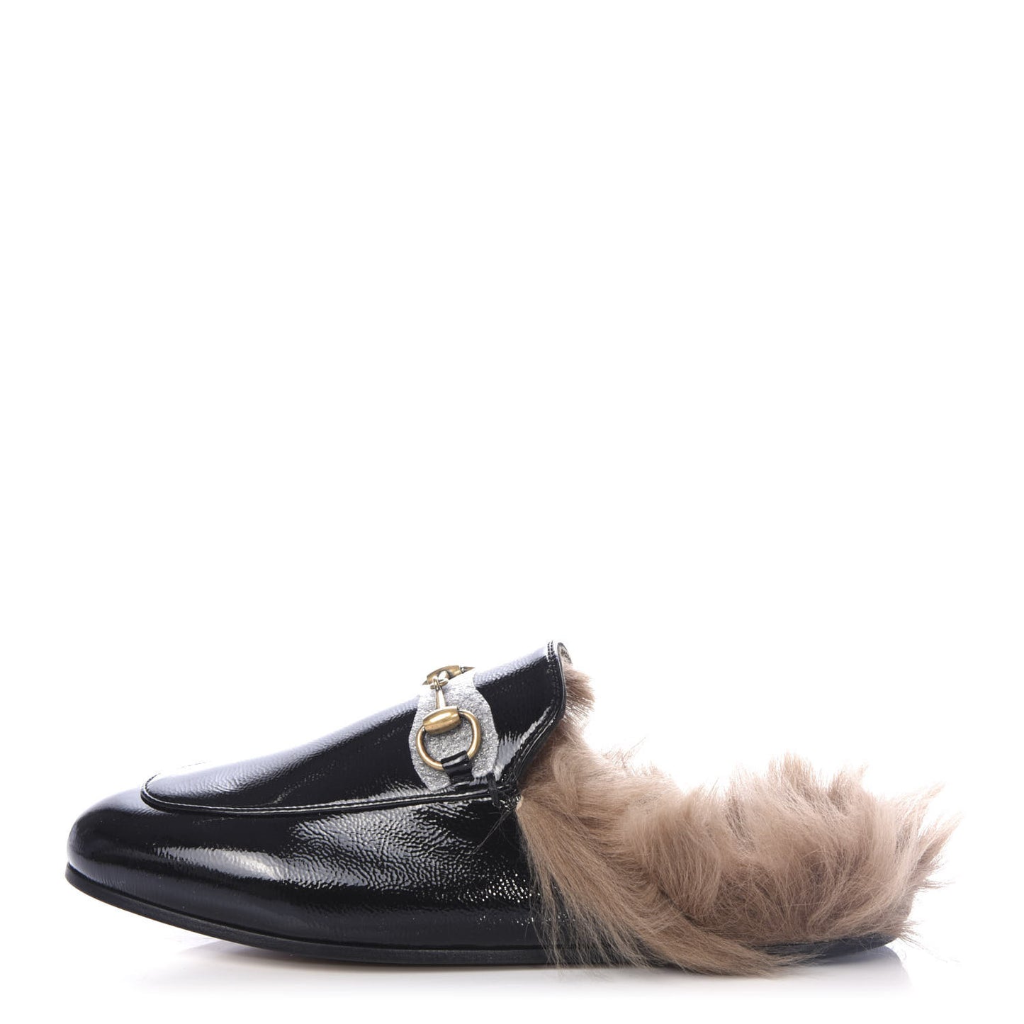 Patent Fur Womens Princetown Slippers 36 Black Natural
