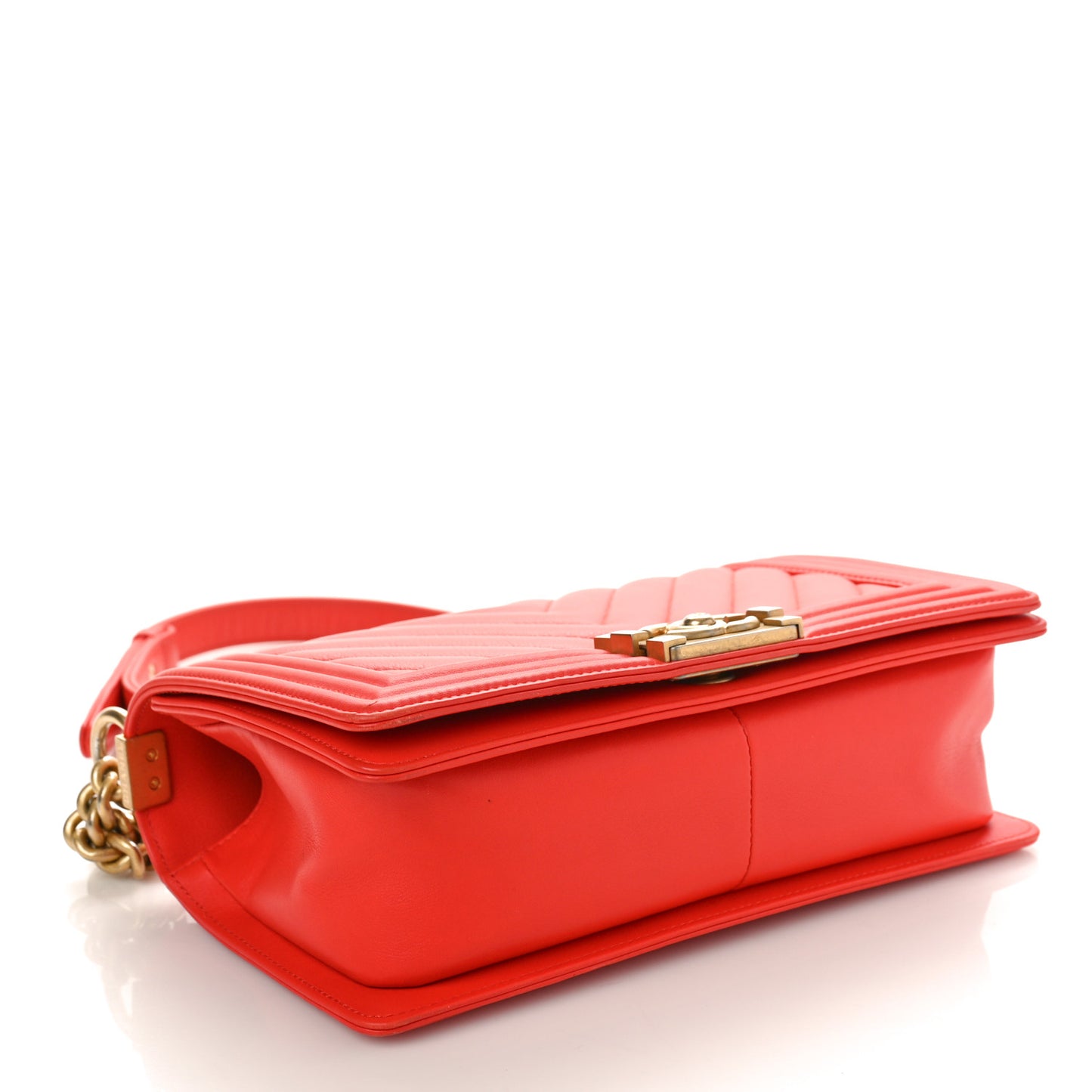 Calfskin Chevron Quilted Medium Boy Flap Red