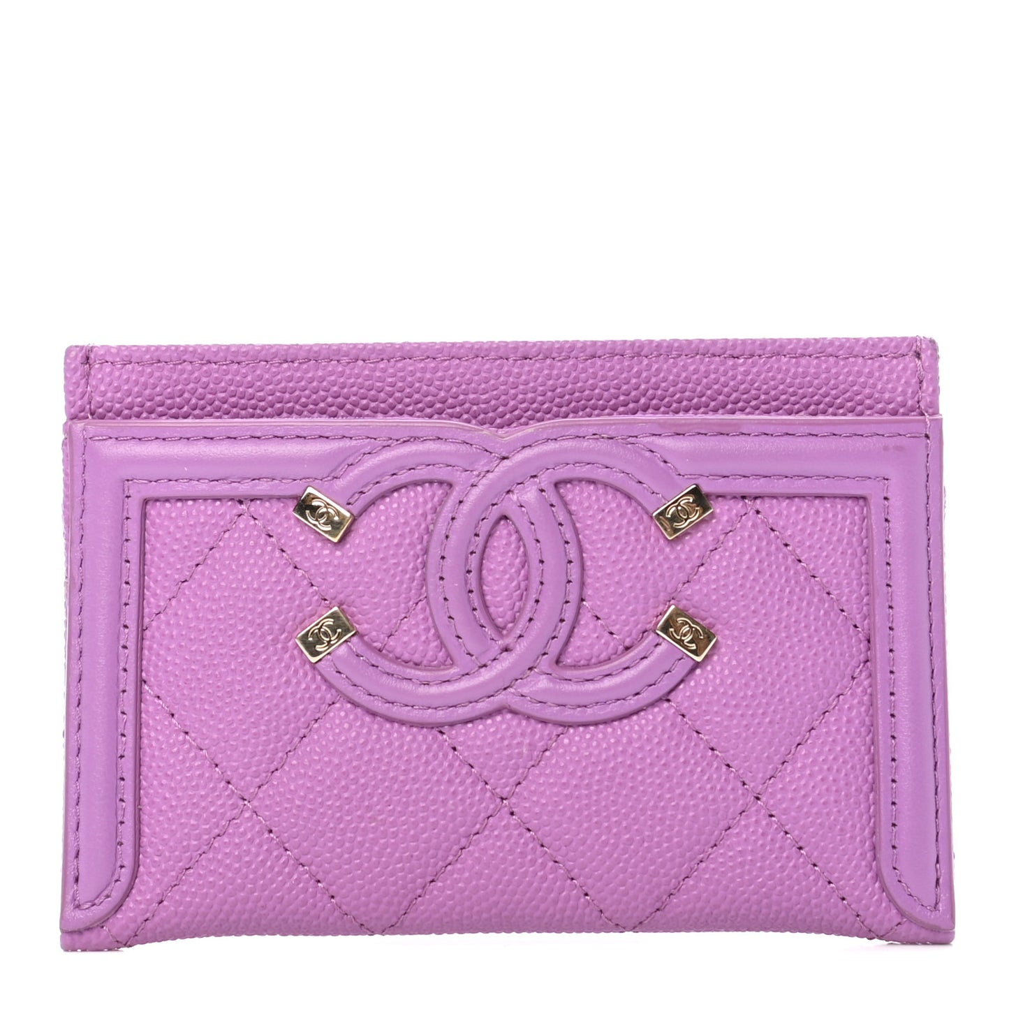 Caviar Quilted Filigree Card Holder Purple