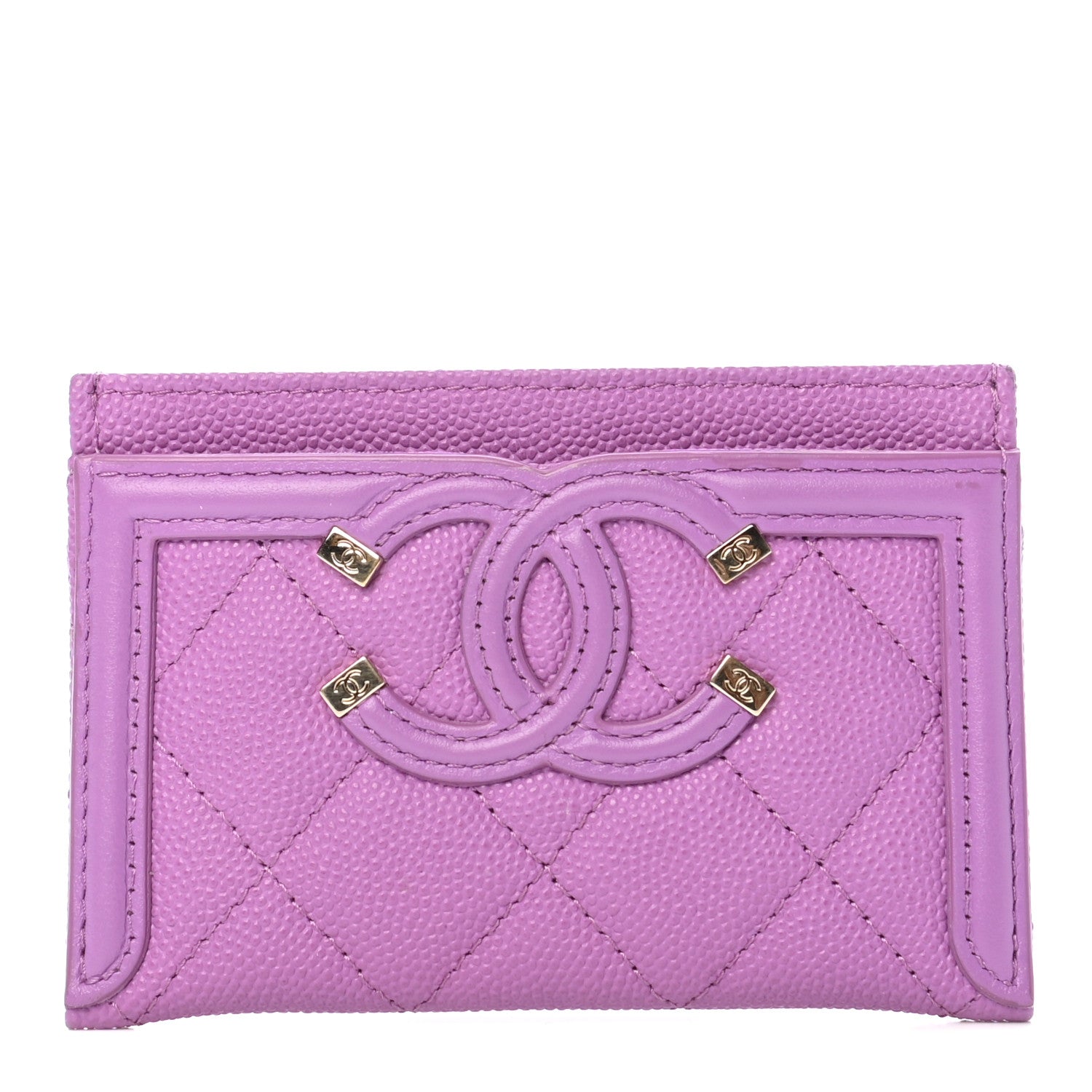 Chanel Caviar Quilted Filigree Card Holder Purple 1 of 9