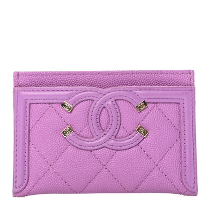 Chanel Caviar Quilted Filigree Card Holder Purple 1 of 9