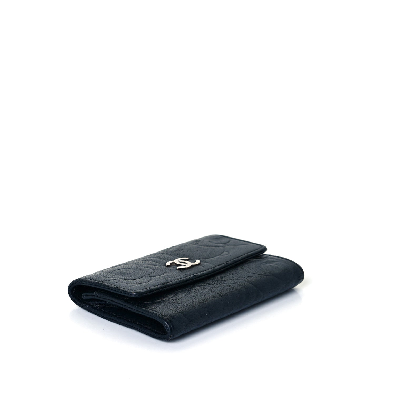 Chanel Lambskin Camellia Embossed Card Holder Wallet Black 3 of 8