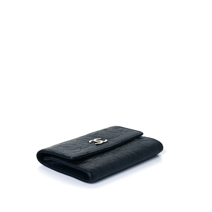 Chanel Lambskin Camellia Embossed Card Holder Wallet Black 3 of 8