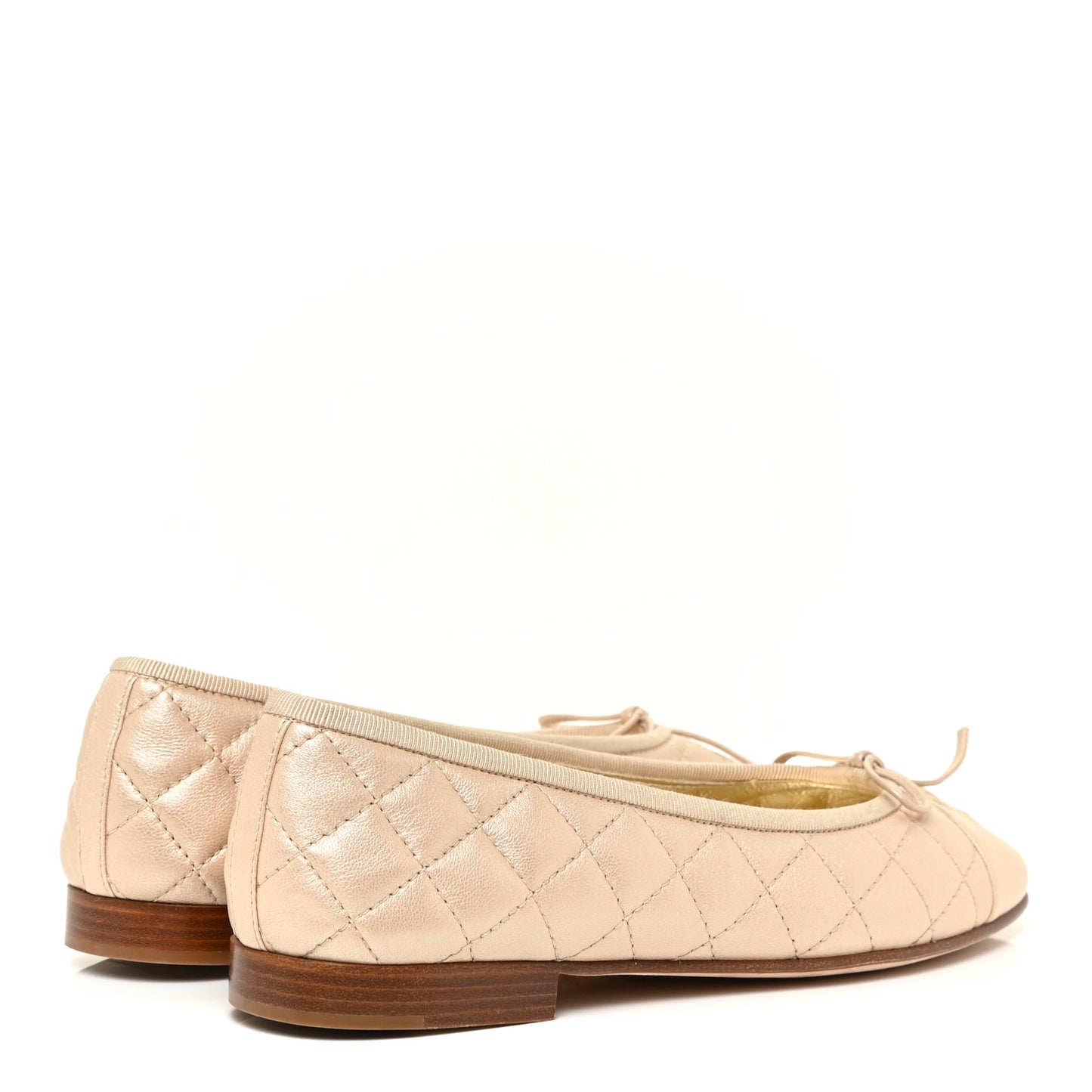 Iridescent Lambskin Quilted CC Cap Toe Ballerina Flats 38.5 Beige