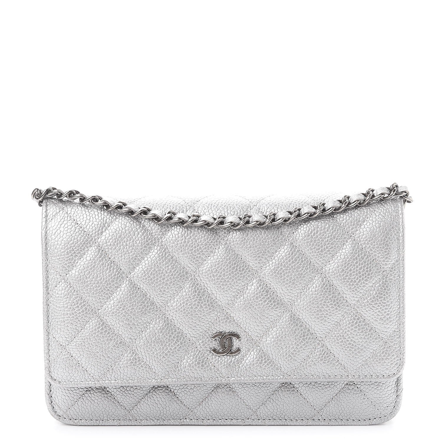 Chanel Metallic Caviar Quilted Wallet on Chain WOC Silver 1 of 11