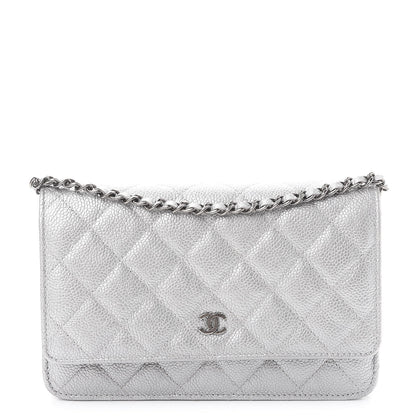 Chanel Metallic Caviar Quilted Wallet on Chain WOC Silver 1 of 11