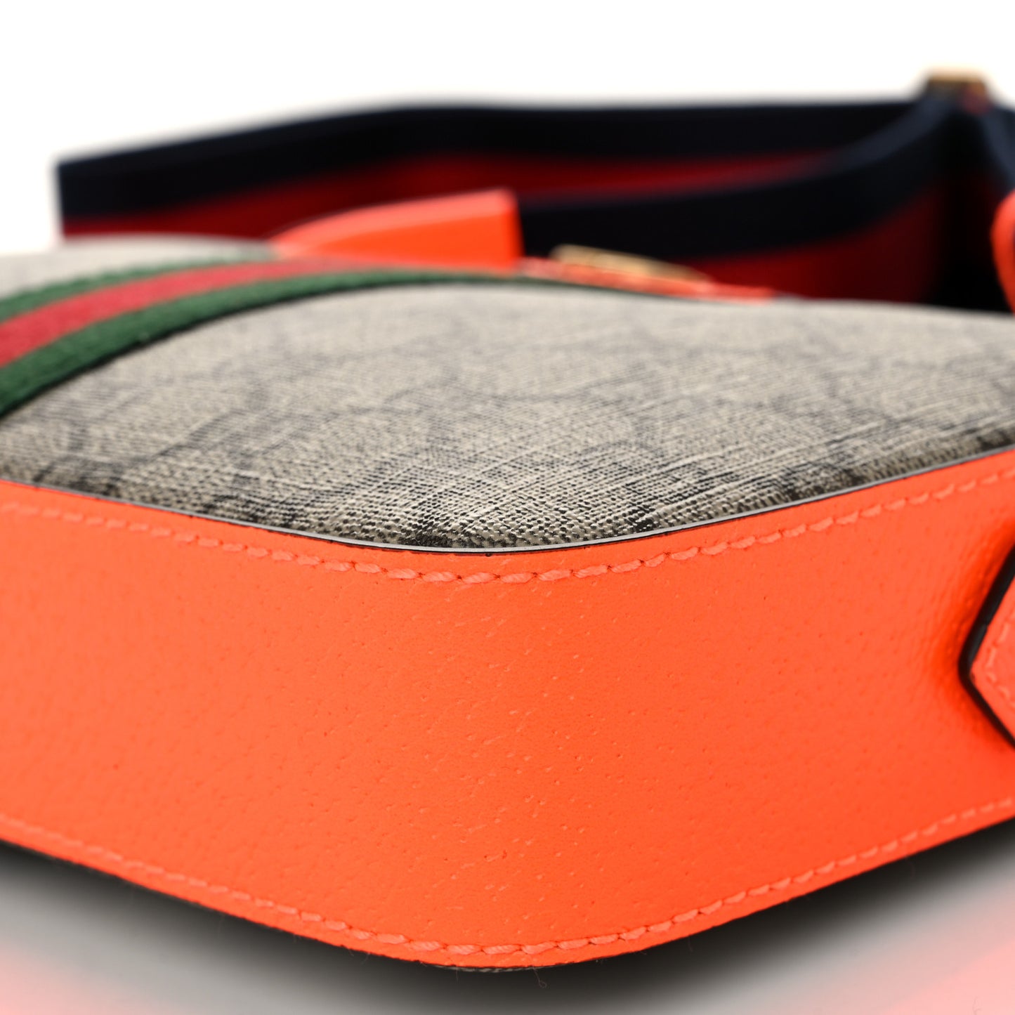 GG Supreme Monogram Textured Dollar Calfskin Web Ophidia Wristlet Shoulder Bag Beige Ebony Orange