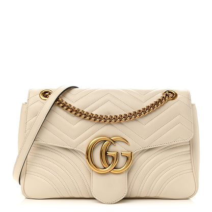 Gucci Calfskin Matelasse Medium GG Marmont Shoulder Bag White 1 of 12