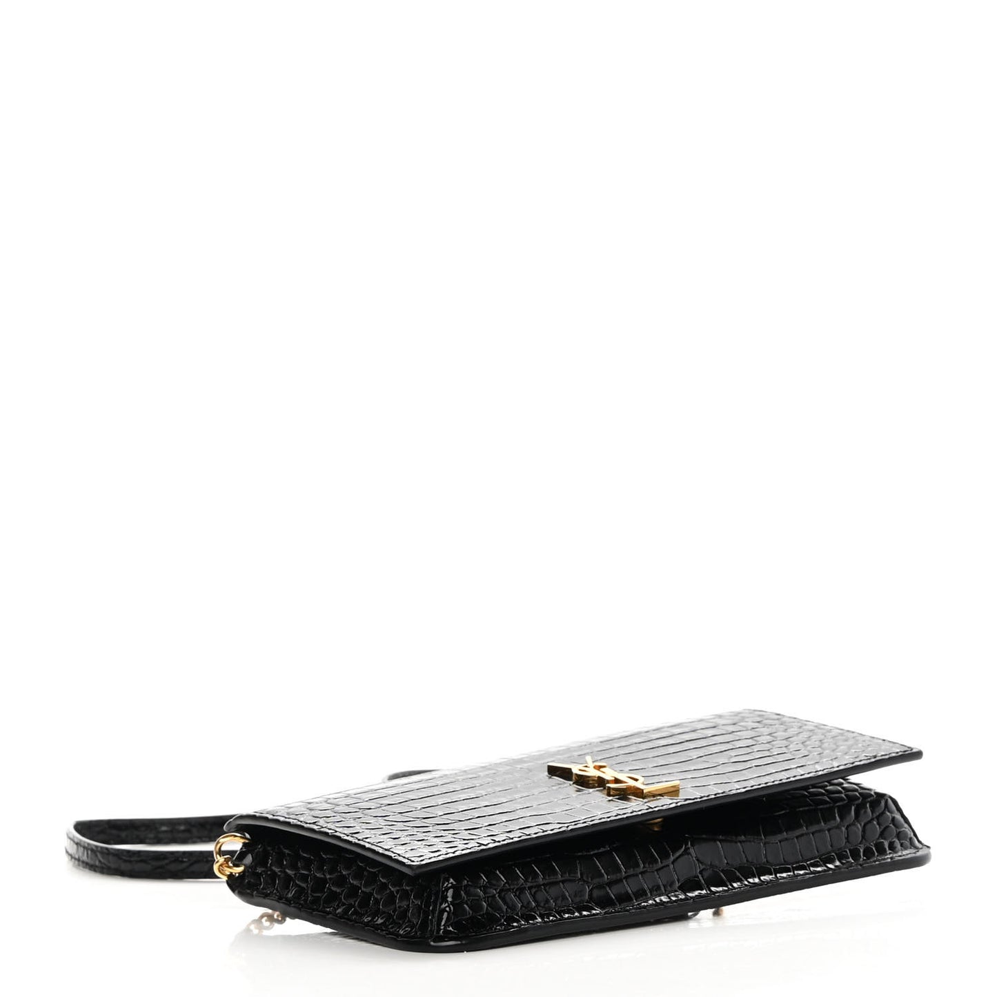 Crocodile Embossed Monogram Phone Holder Crossbody Black