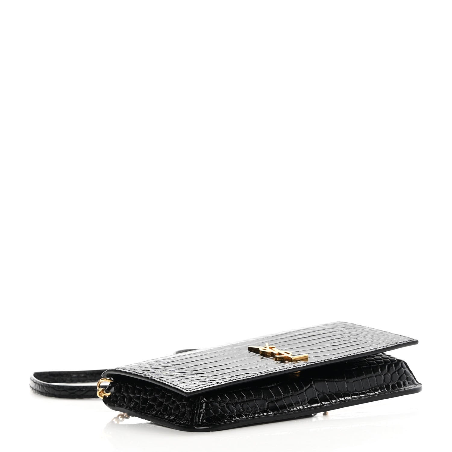 Saint Laurent Crocodile Embossed Monogram Phone Holder Crossbody Black 4 of 14