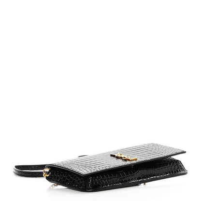 Saint Laurent Crocodile Embossed Monogram Phone Holder Crossbody Black 4 of 14