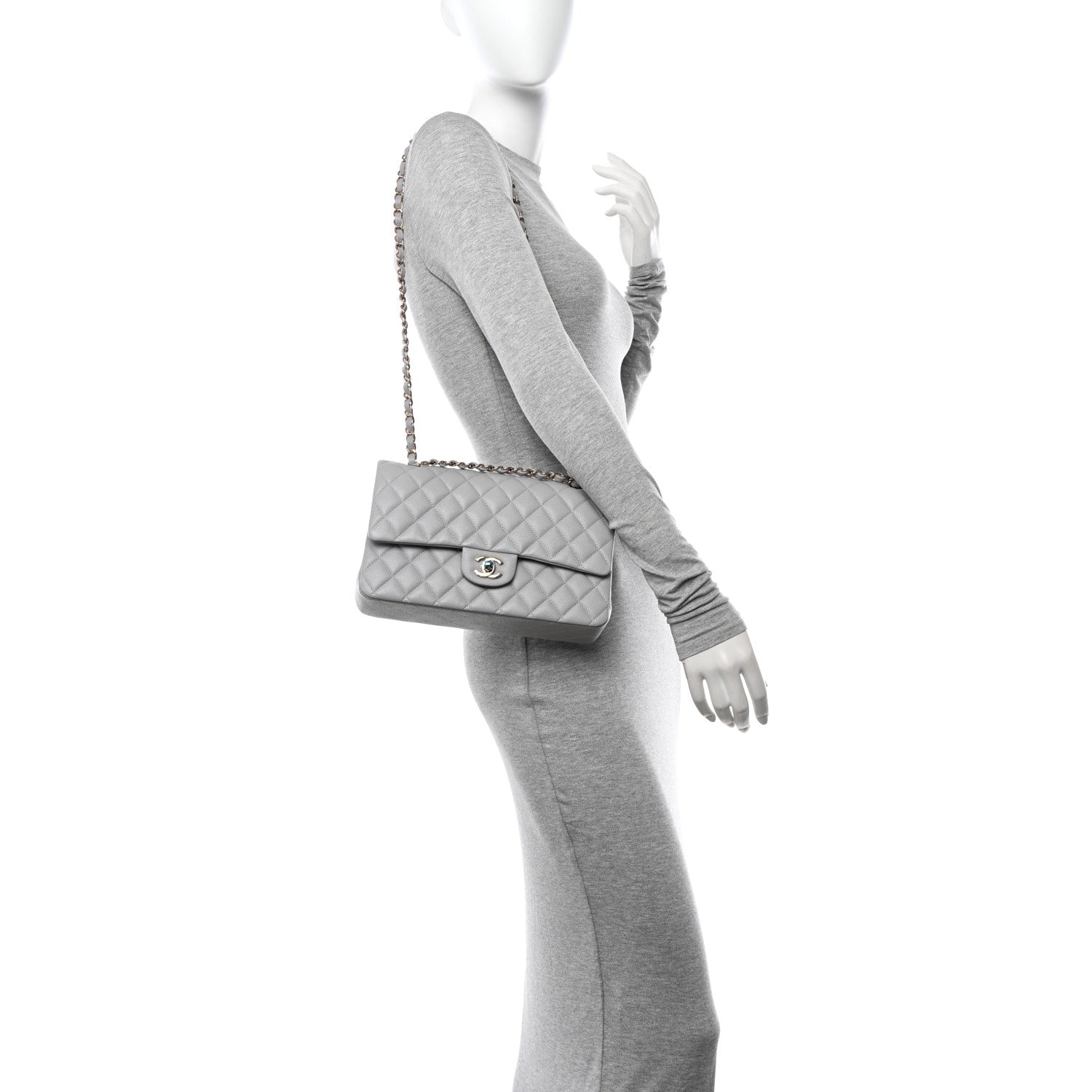 Chanel Caviar Quilted Medium Double Flap Grey 2 of 10