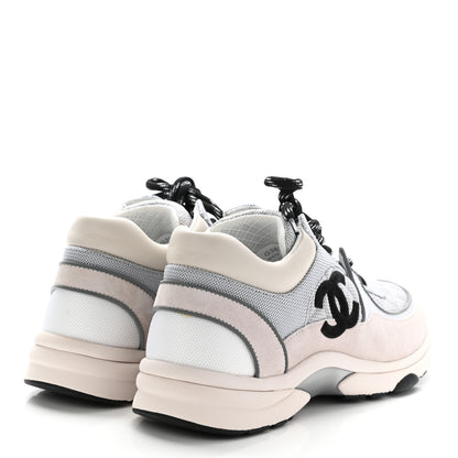 Chanel Nylon Suede Calfskin Womens CC Sneakers 41 Grey White Pink 4 of 11