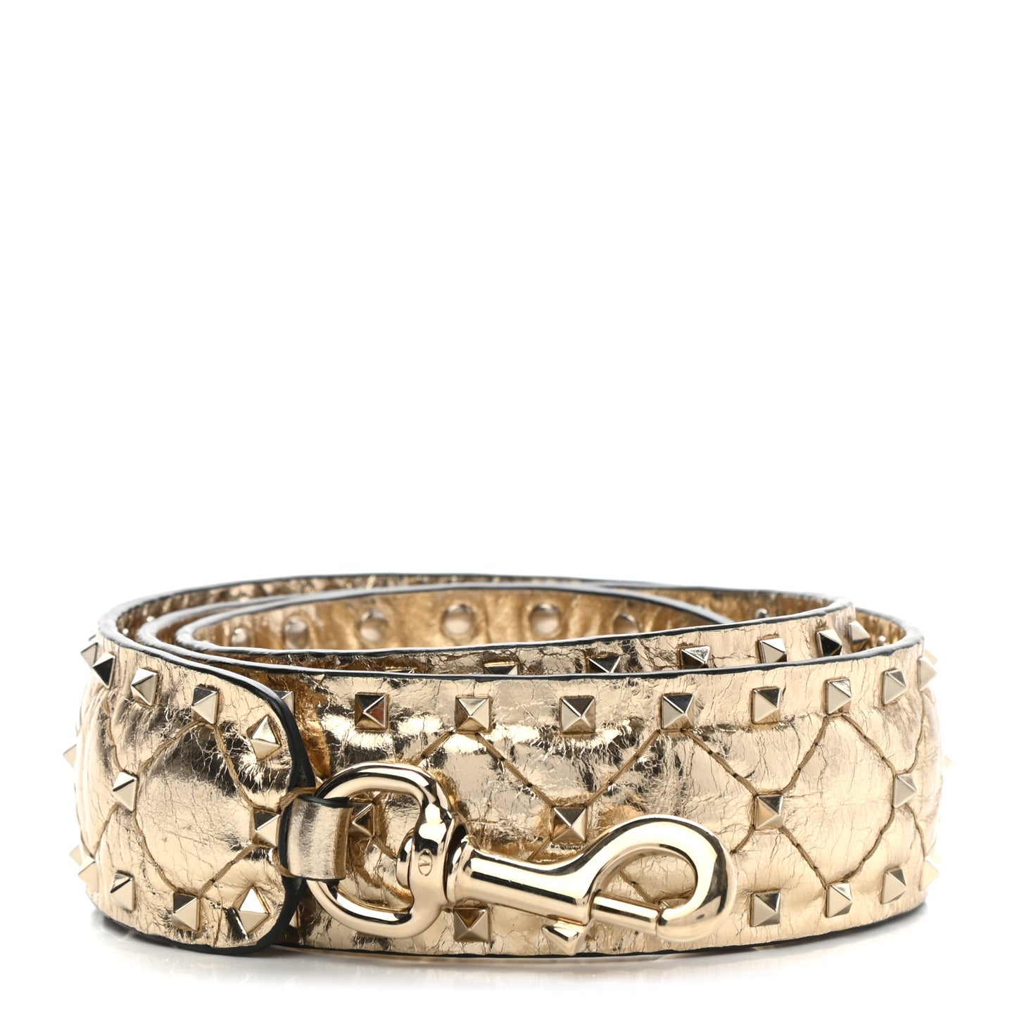 Metallic Wrinkled Lambskin Rockstud Spike Shoulder Strap Mekong