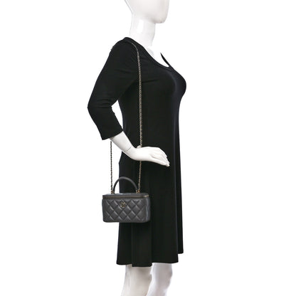 Chanel Lambskin Quilted Small Top Handle Vanity Case With Chain Dark Grey 2 of 12
